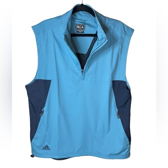 Adidas  Climaproof Wind Light Blue Navy Quarter Zip Pullover‎ Windbreaker Medium - Picture 1 of 10